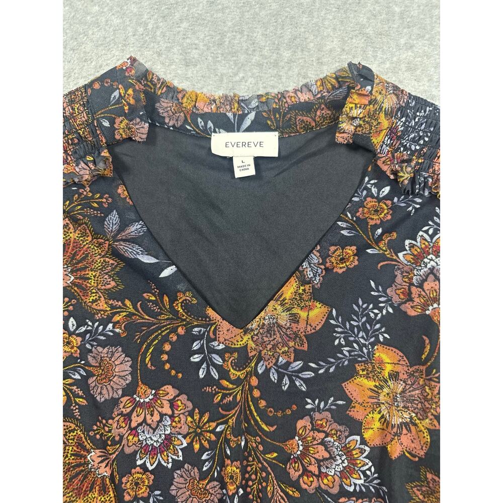 Evereve Earthy Floral V Neck Blouse Women's Large Multicolor Flutter Sleeves - Picture 3 of 6